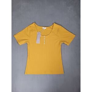 Trendstitch Womens Short Sleeve Top Button Scoop Neck Fitted Tee Large